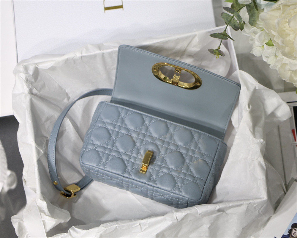 SMALL D*0r CARO BAG Light Blue S*pple Cannage Calfskin 20 x 12 x 7 cm