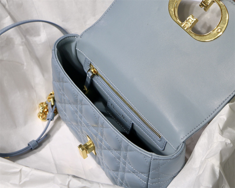 SMALL D*0r CARO BAG Light Blue S*pple Cannage Calfskin 20 x 12 x 7 cm