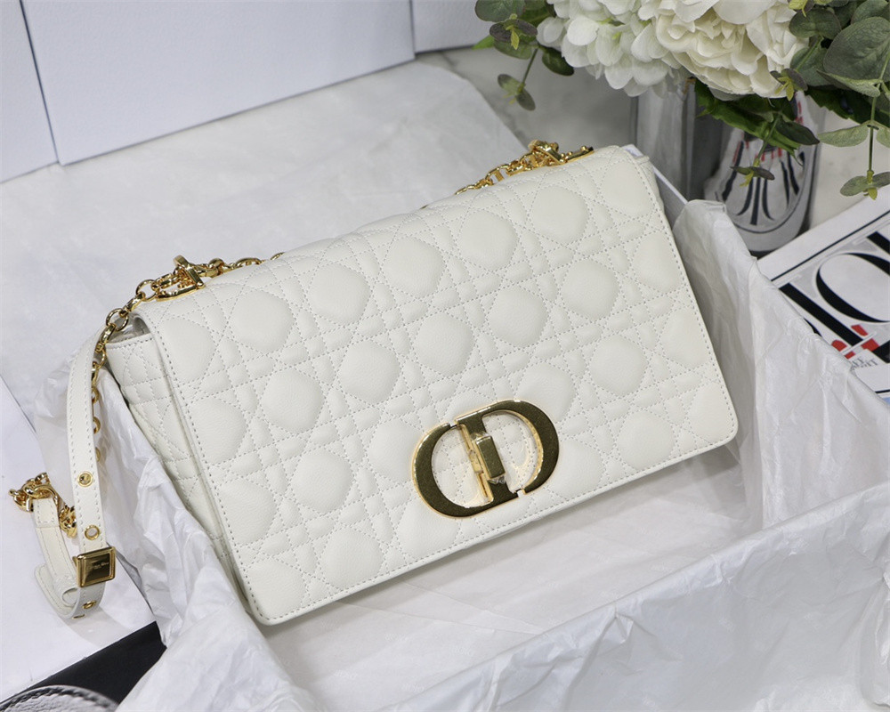 LARGE D*0r CARO BAG Ivory S*pple Cannage Calfskin 29 x 18 x 10 cm