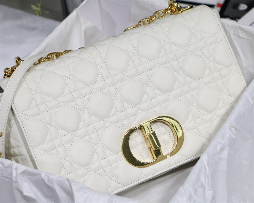 SMALL D*0r CARO BAG Ivory S*pple Cannage Calfskin 20 x 12 x 7 cm