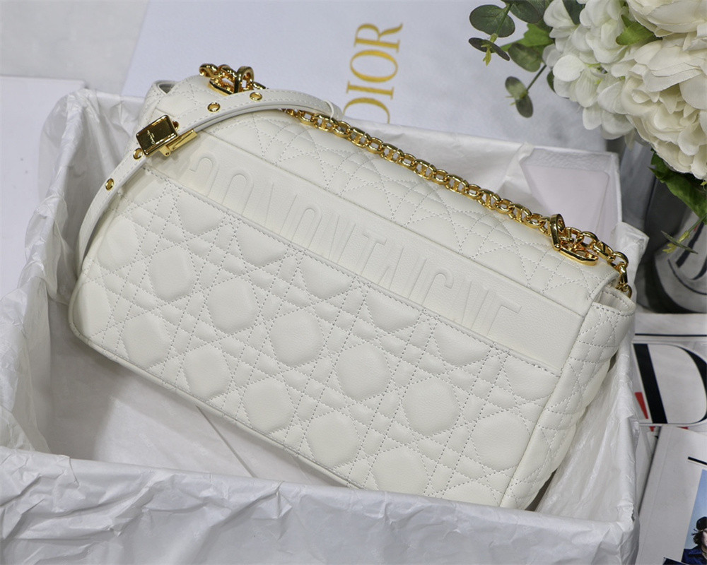 MEDIUM D*0r CARO BAG Ivory S*pple Cannage Calfskin 25.5 x 15.5 x 8 cm