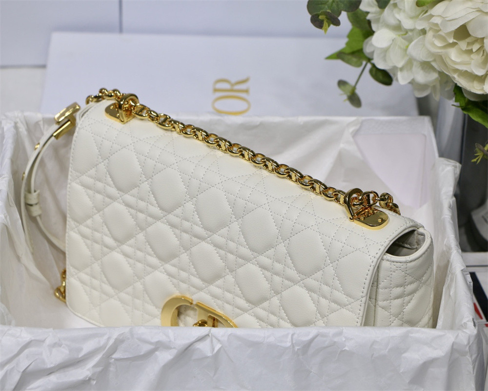 MEDIUM D*0r CARO BAG Ivory S*pple Cannage Calfskin 25.5 x 15.5 x 8 cm
