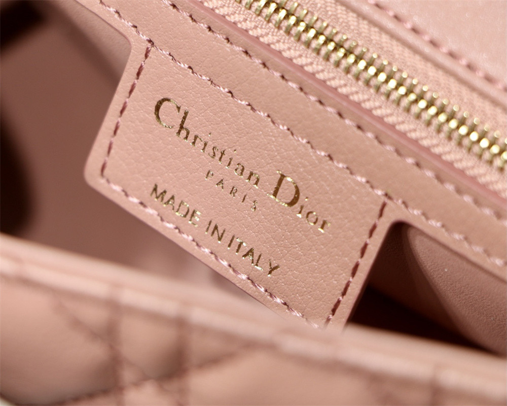 SMALL D*0r CARO BAG PINK S*pple Cannage Calfskin With Silver Hardware 20 x 12 x 7 cm