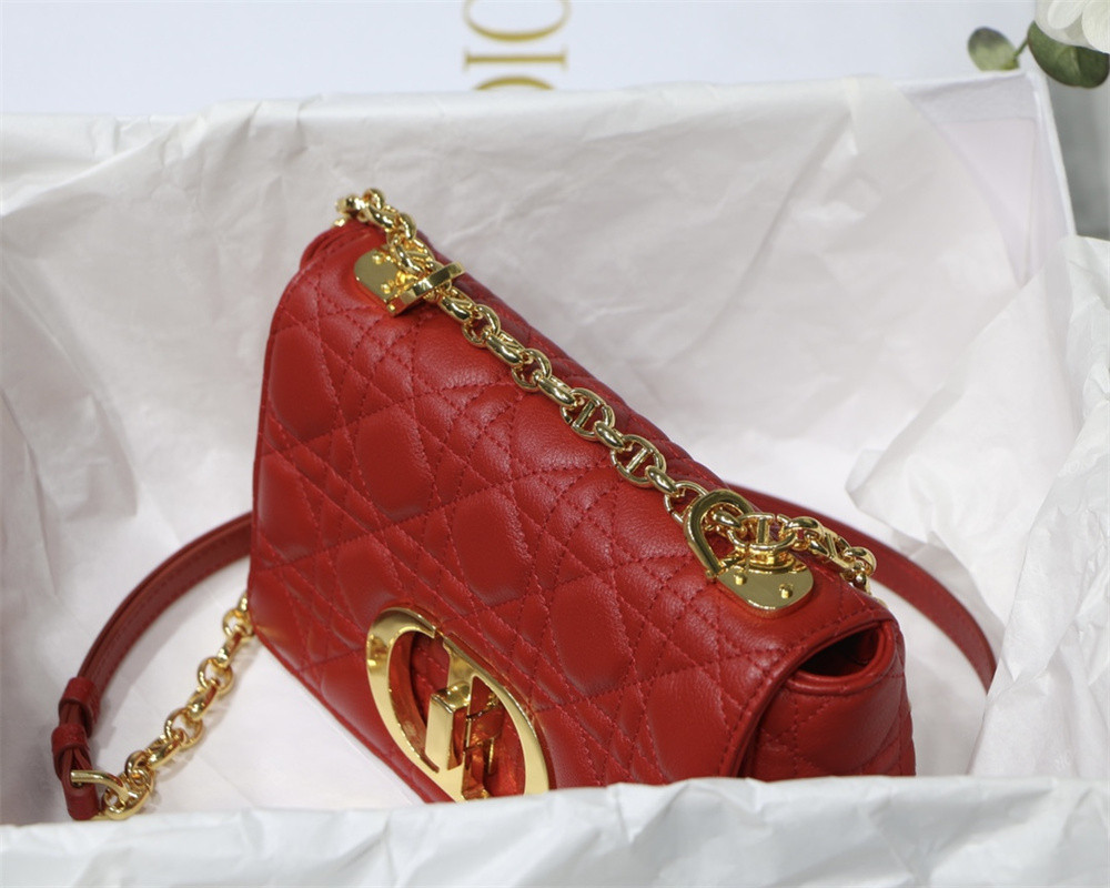 SMALL D*0r CARO BAG Red S*pple Cannage Calfskin 20 x 12 x 7 cm