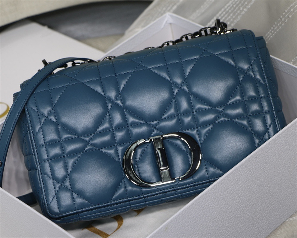 MEDIUM D*0r CARO BAG Navy S*pple Cannage Calfskin With Silver Hardware 25.5 x 15.5 x 8 cm