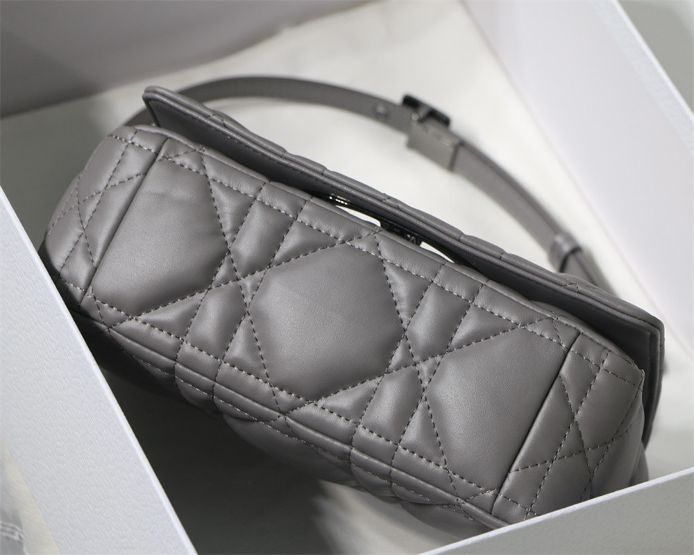 SMALL D*0r CARO BAG Grey S*pple Cannage Calfskin With Silver Hardware 20 x 12 x 7 cm