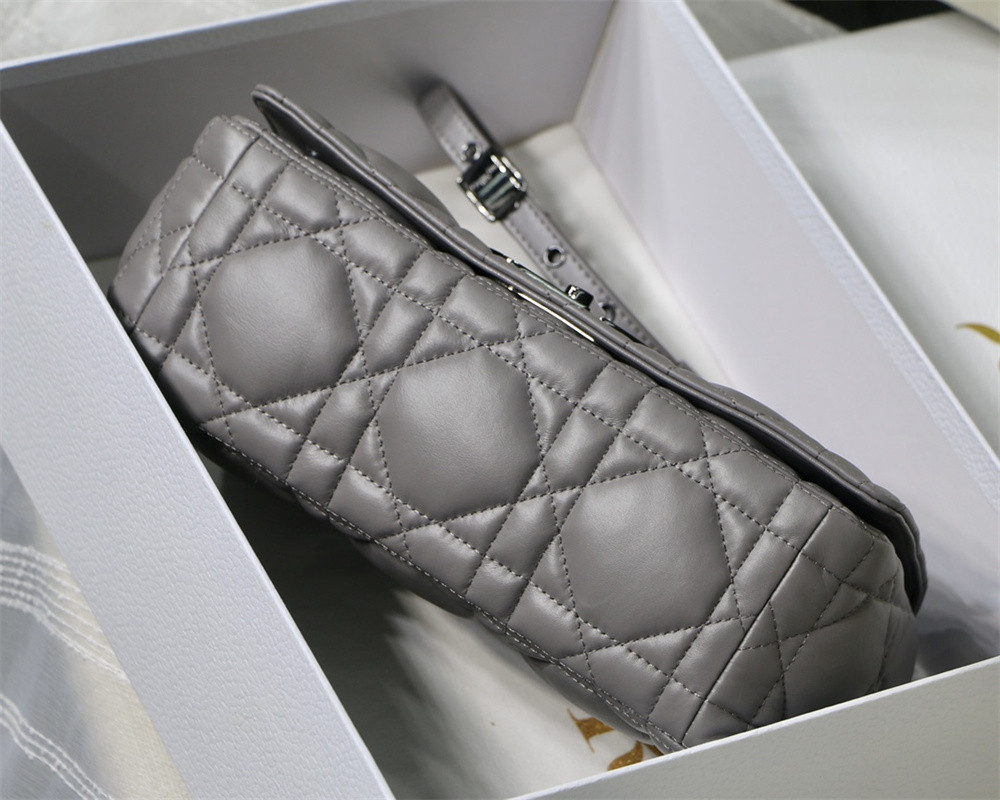 MEDIUM D*0r CARO BAG Grey S*pple Cannage Calfskin With Silver Hardware 25.5 x 15.5 x 8 cm