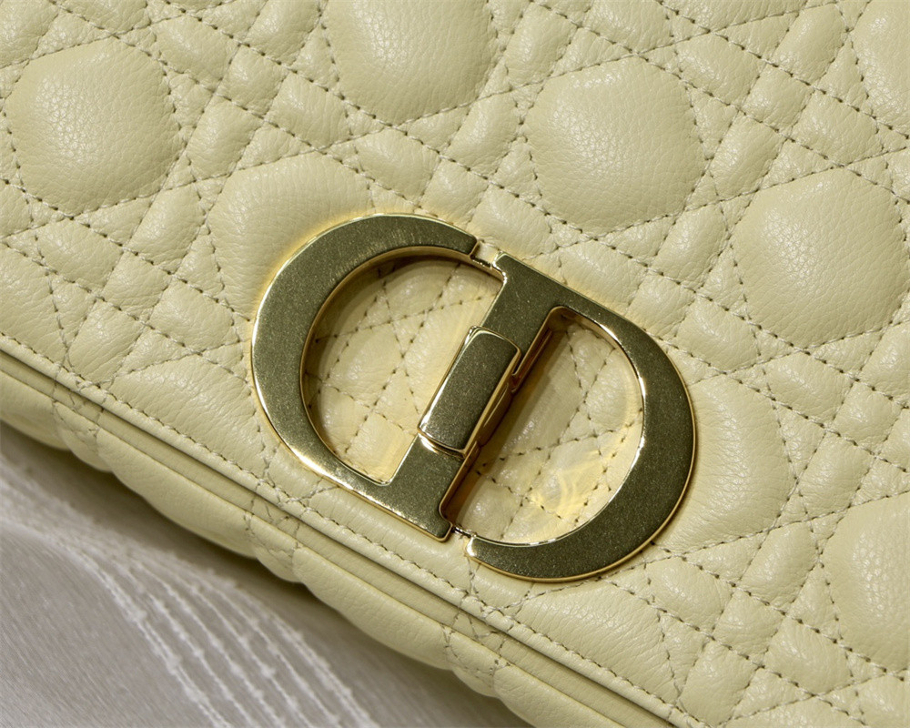 MEDIUM D*0r CARO BAG light yellow S*pple Cannage Calfskin 25.5 x 15.5 x 8 cm