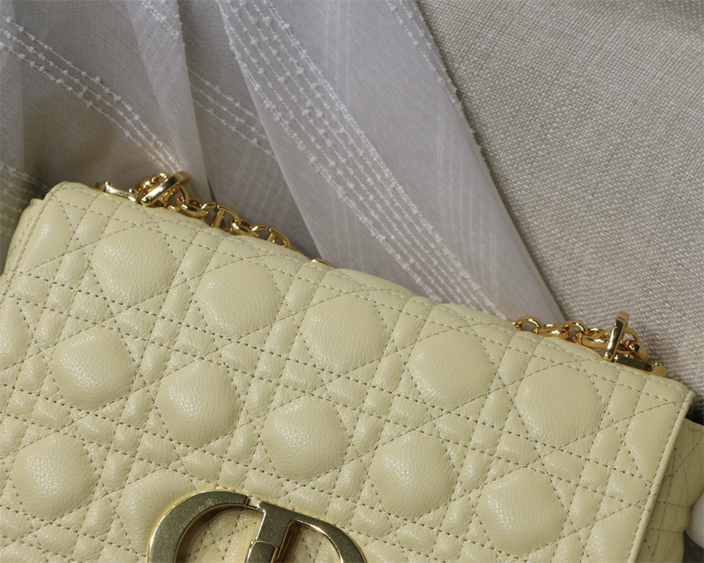 MEDIUM D*0r CARO BAG light yellow S*pple Cannage Calfskin 25.5 x 15.5 x 8 cm