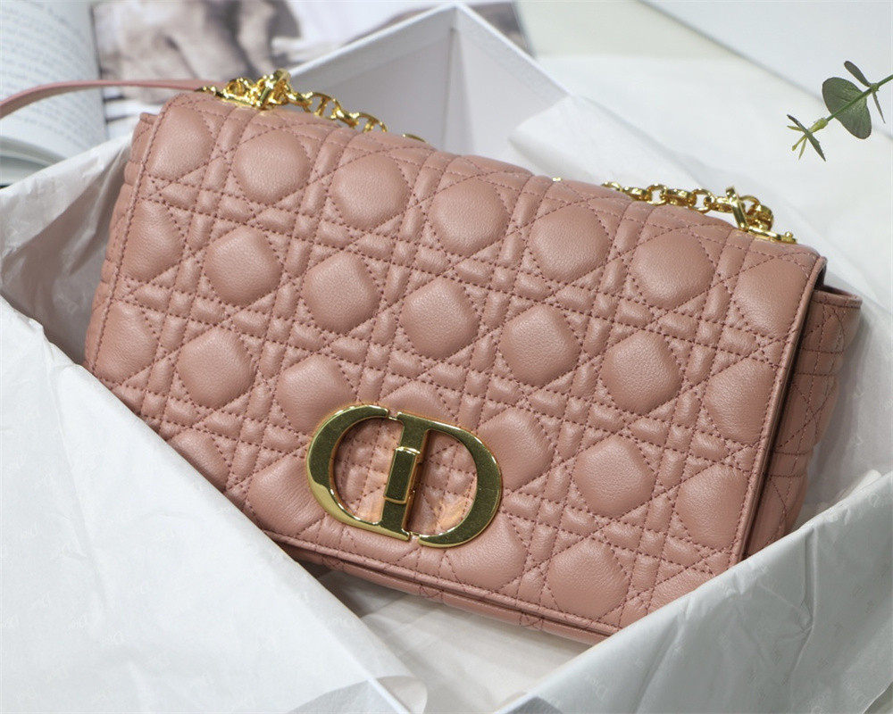 LARGE D*0r CARO BAG Pink S*pple Cannage Calfskin 29 x 18 x 10 cm