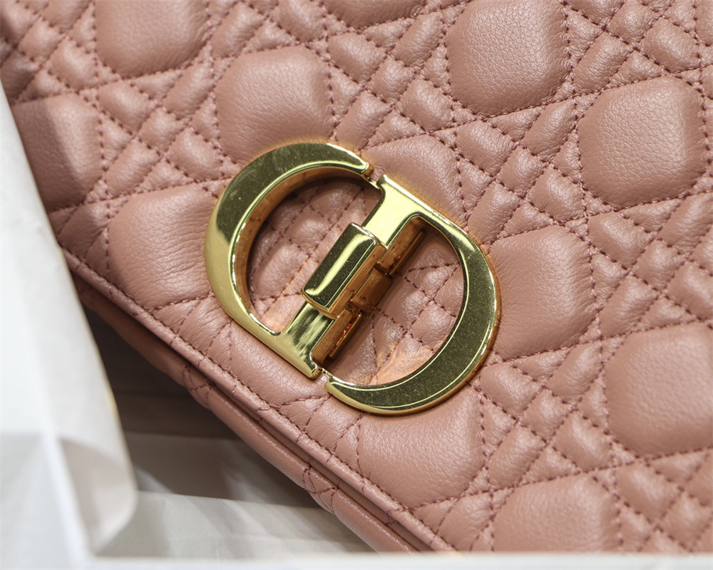 LARGE D*0r CARO BAG Pink S*pple Cannage Calfskin 29 x 18 x 10 cm