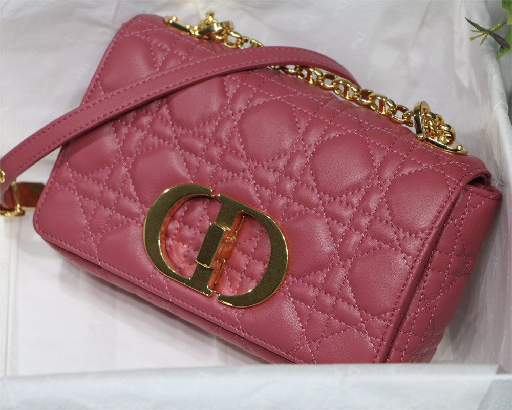 SMALL D*0r CARO BAG Light red S*pple Cannage Calfskin 20 x 12 x 7 cm