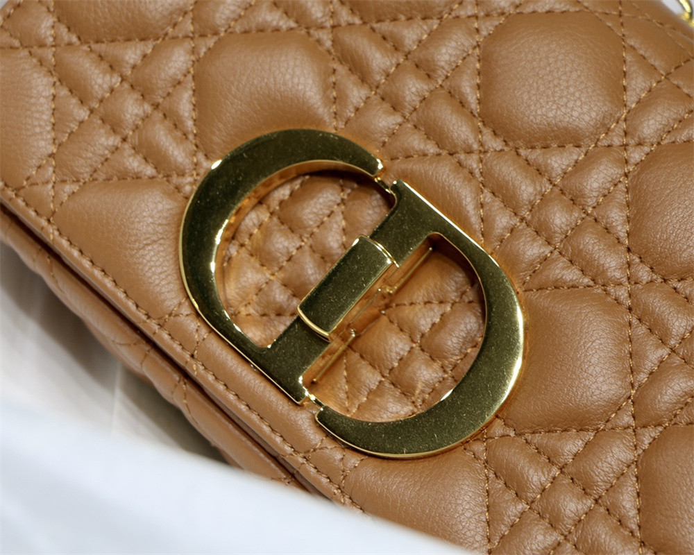 SMALL D*0r CARO BAG Caramel S*pple Cannage Calfskin 20 x 12 x 7 cm