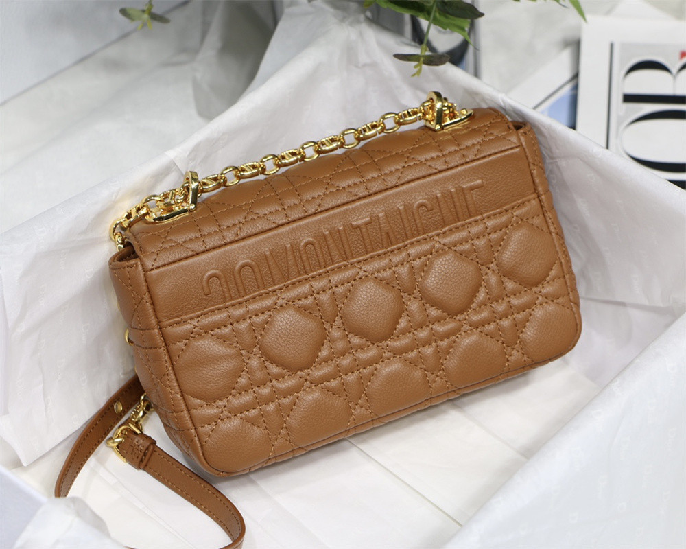 SMALL D*0r CARO BAG Caramel S*pple Cannage Calfskin 20 x 12 x 7 cm
