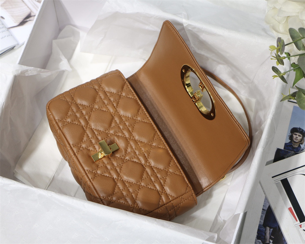 SMALL D*0r CARO BAG Caramel S*pple Cannage Calfskin 20 x 12 x 7 cm