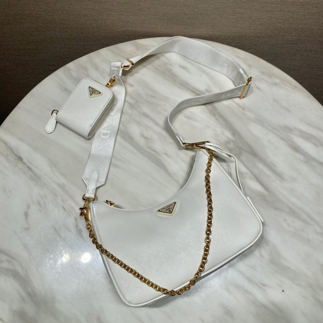 Pra*a Re-Edition 2005 Saffiano leather bag White