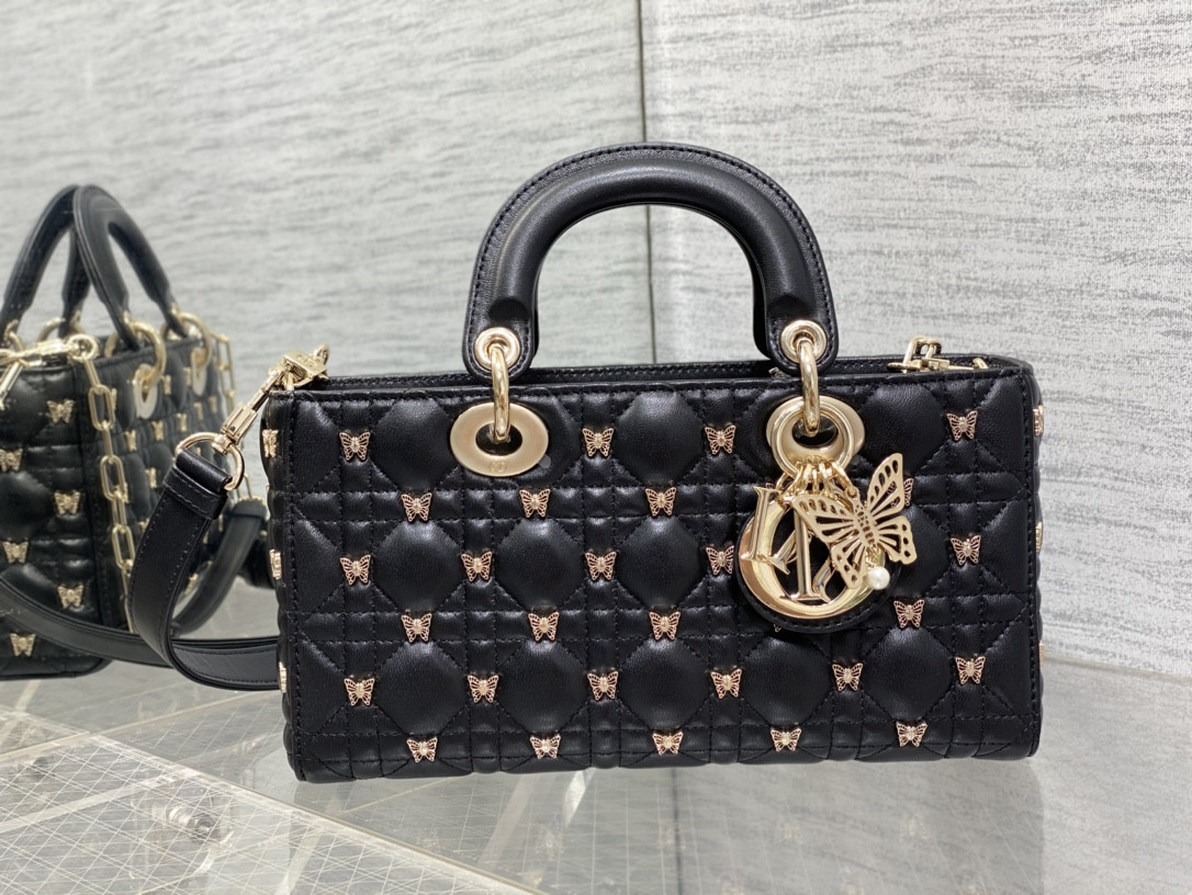 D*0r MEDIUM LADY D-JOY BAG Black with Butterfly Studs