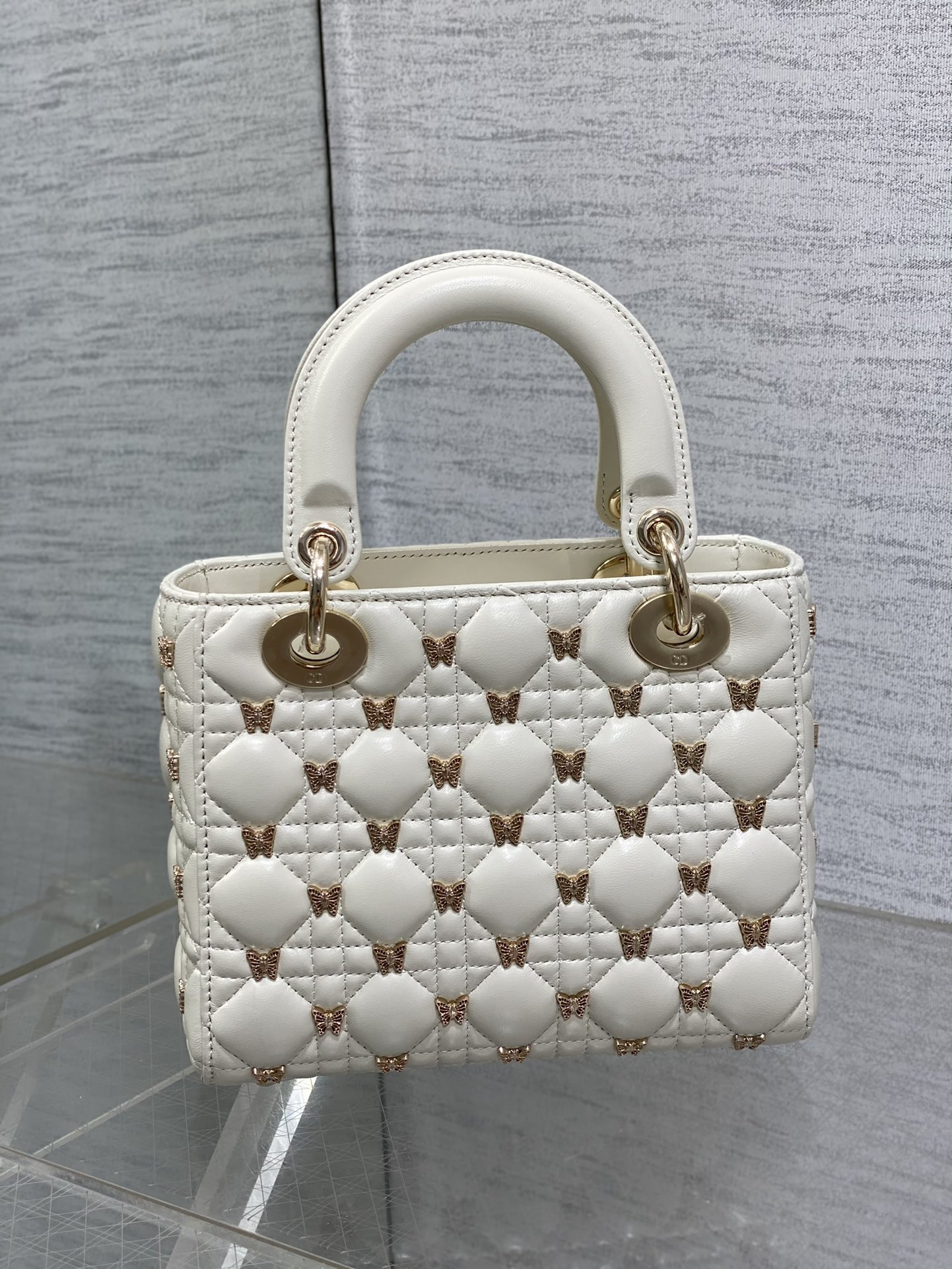 SMALL LADY D*0r White with Butterfly Studs