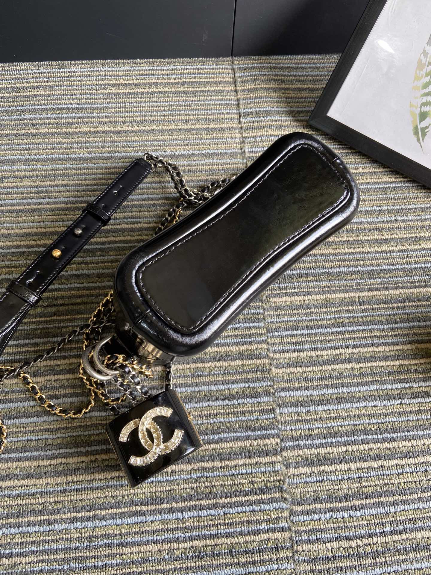 Ch*el Gabrielle SMALL BLACK with shoulder strap letters 20 x 15 x 8cm