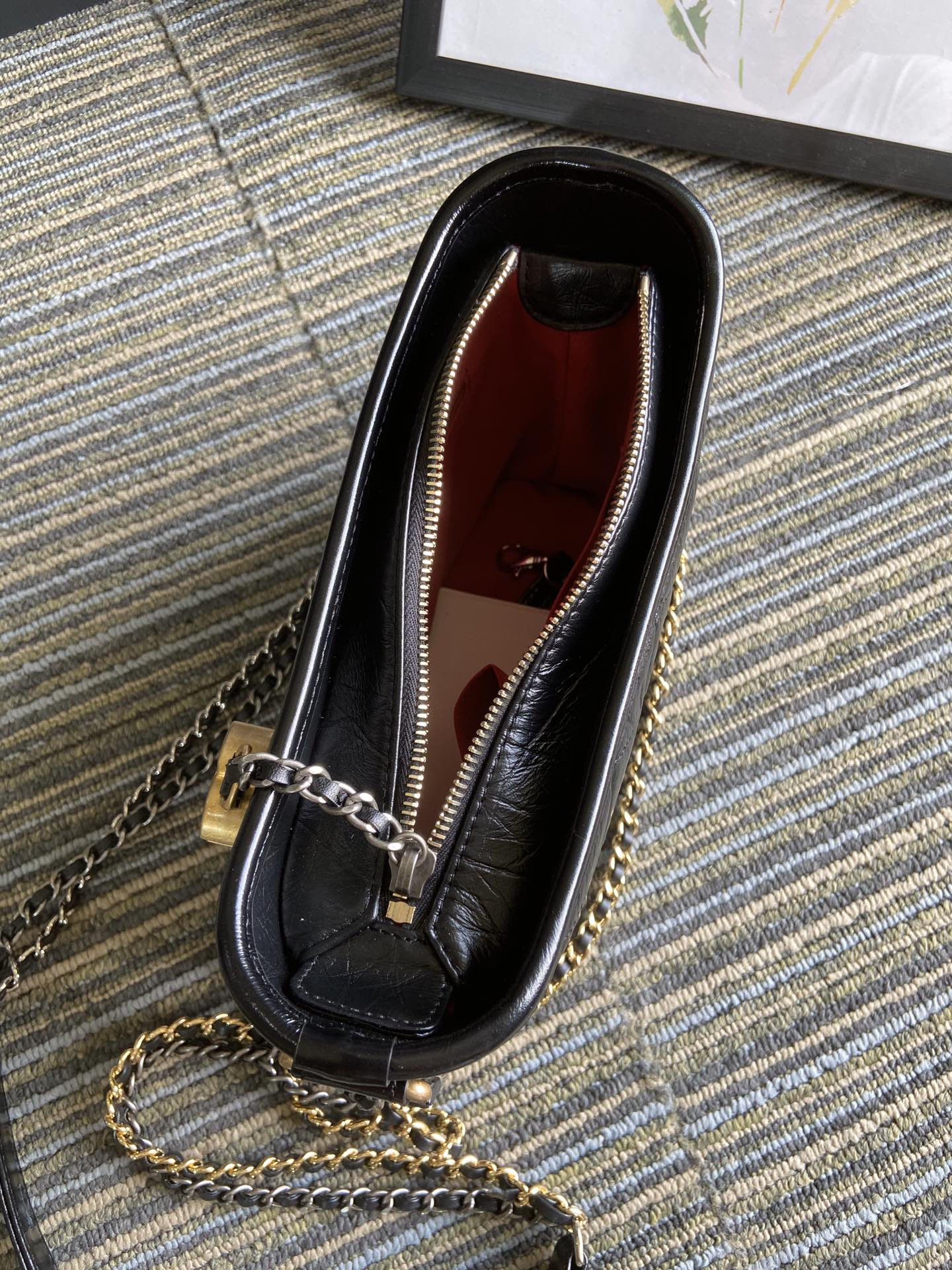 Ch*el Gabrielle SMALL BLACK with shoulder strap letters 20 x 15 x 8cm