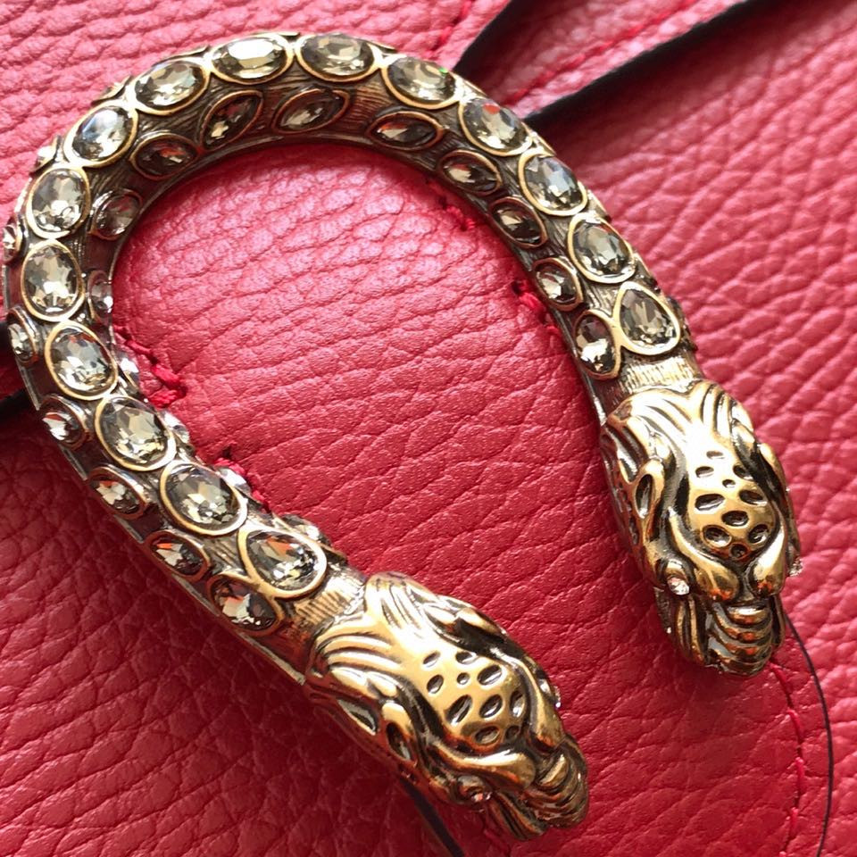 G*u*i DIONYSUS LEATHER MINI BAG RED 7.5"Wx6"Hx2"D