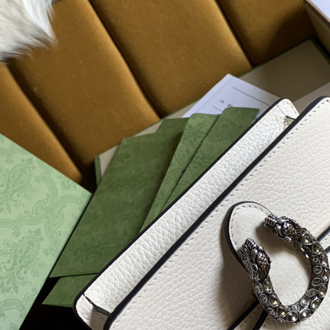 G*u*i DIONYSUS LEATHER S*pER MINI BAG WHITE 6.5"Wx3.9"Hx1.6"D