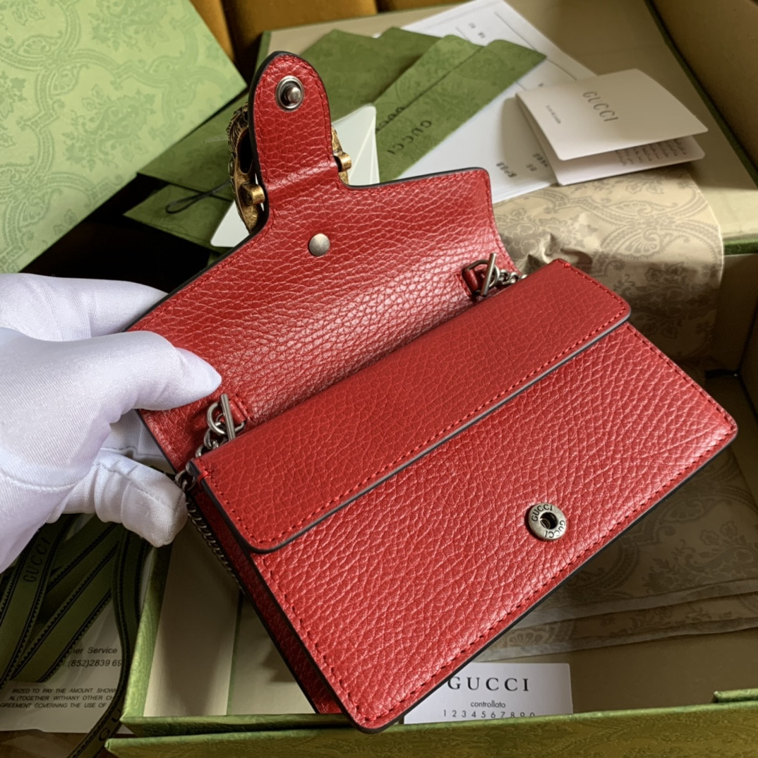 G*u*i DIONYSUS LEATHER S*pER MINI BAG RED 6.5"Wx3.9"Hx1.6"D