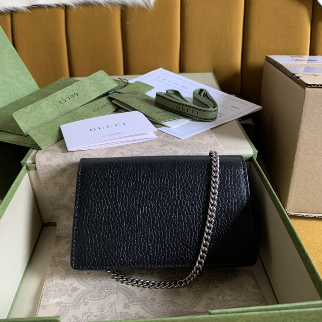 G*u*i DIONYSUS LEATHER S*pER MINI BAG BLACK 6.5"Wx3.9"Hx1.6"D