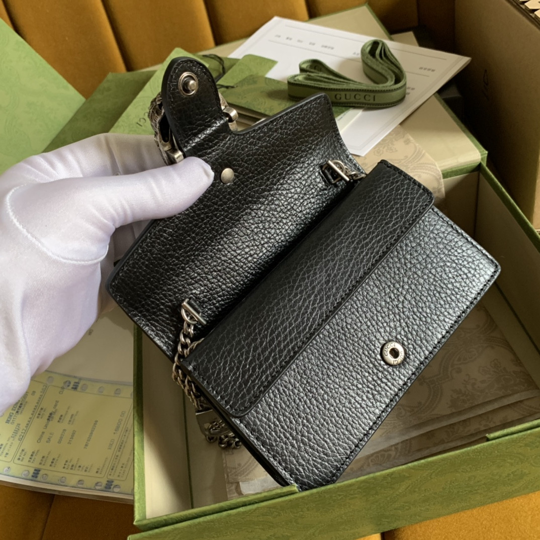 G*u*i DIONYSUS LEATHER S*pER MINI BAG BLACK 6.5"Wx3.9"Hx1.6"D