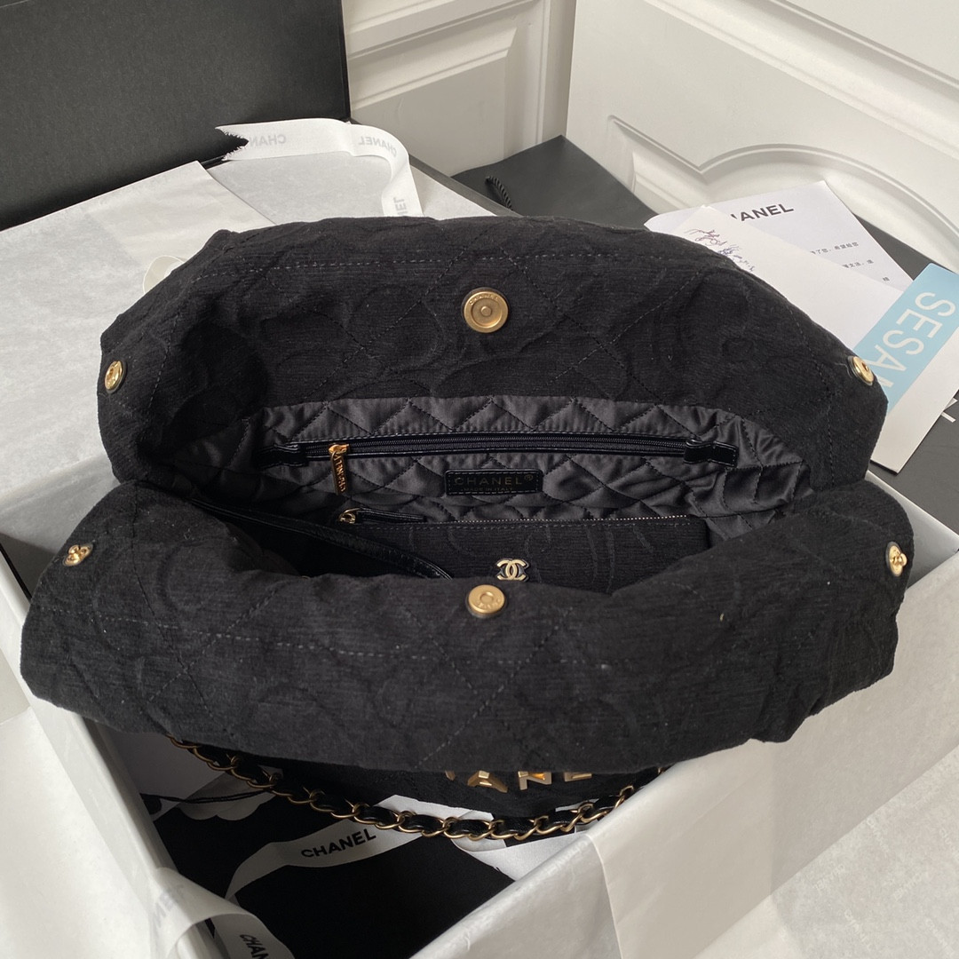 Ch*el 22 SMALL HANDBAG velvet BLACK 13.7×14.4×2.7 in