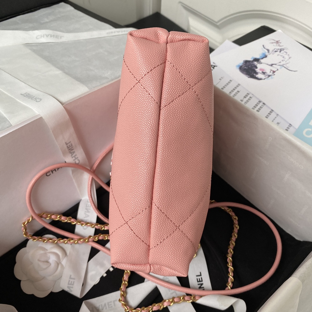 Ch*el 22 MINI HANDBAG GRAINED LEATHER PINK 7.8 × 7.4 × 2.3 in