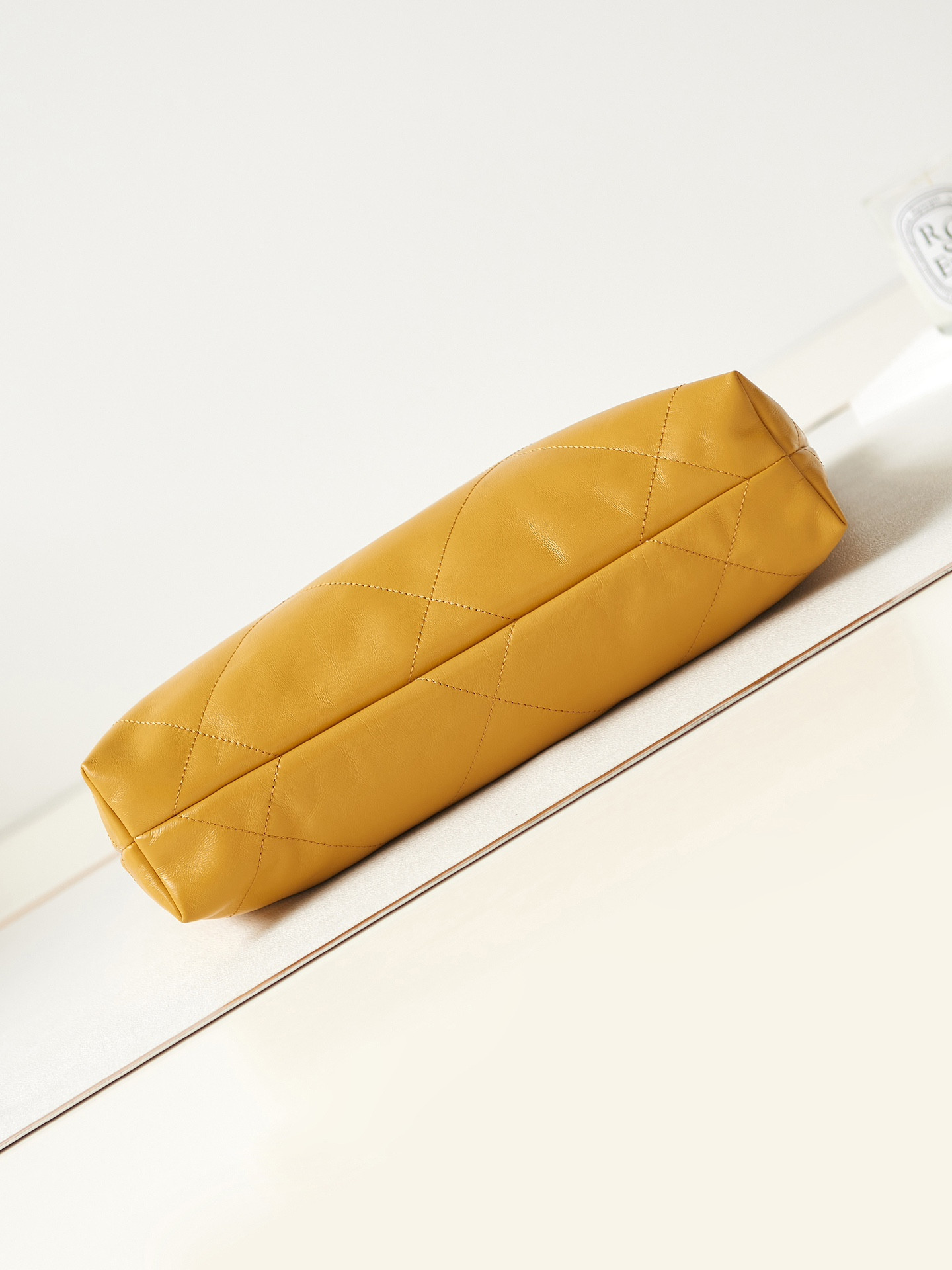 Ch*el 22 SMALL HANDBAG Shiny Calfskin YELLOW 13.7×14.4×2.7 in