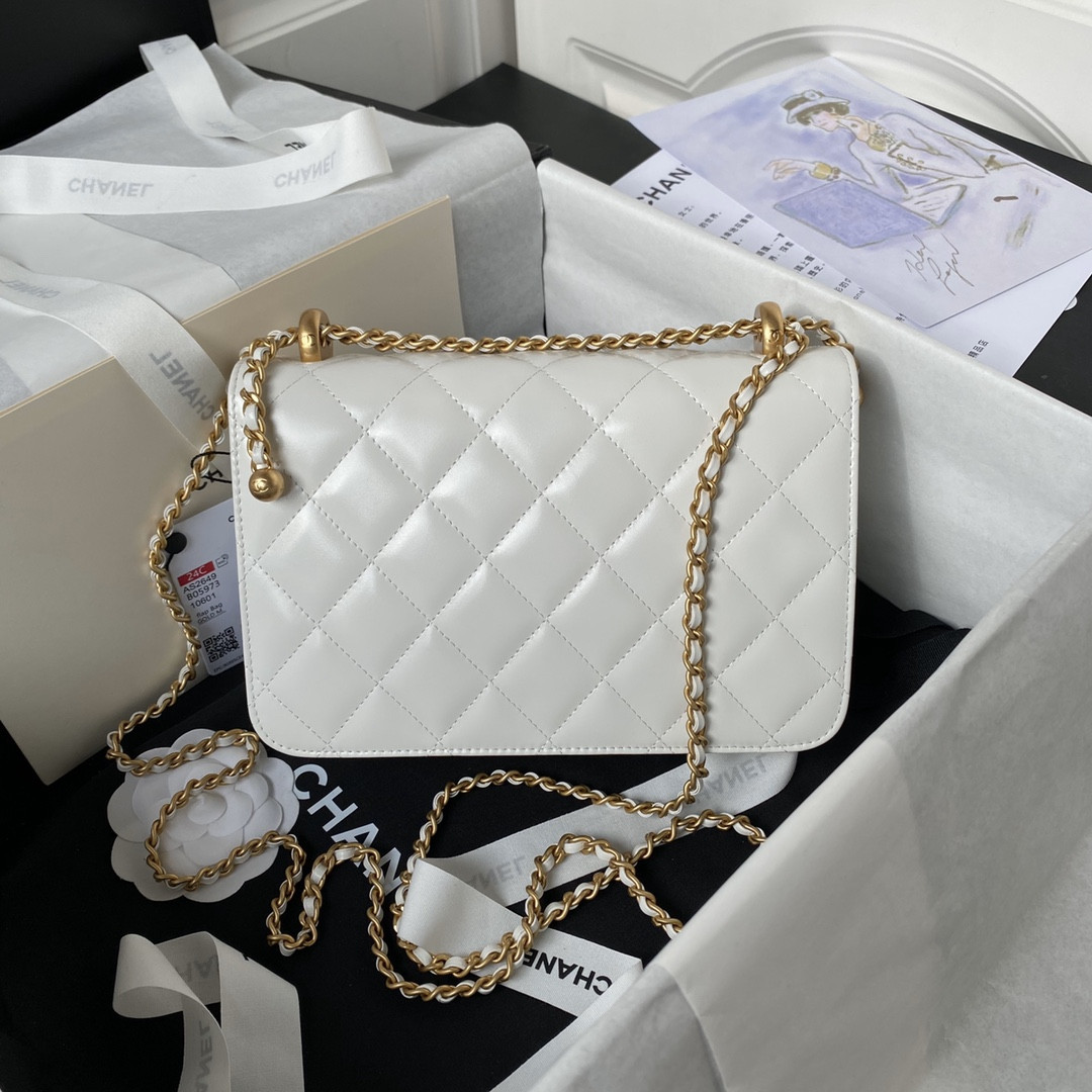 Ch*el FLAP BAG WHITE 22×14.5×8cm