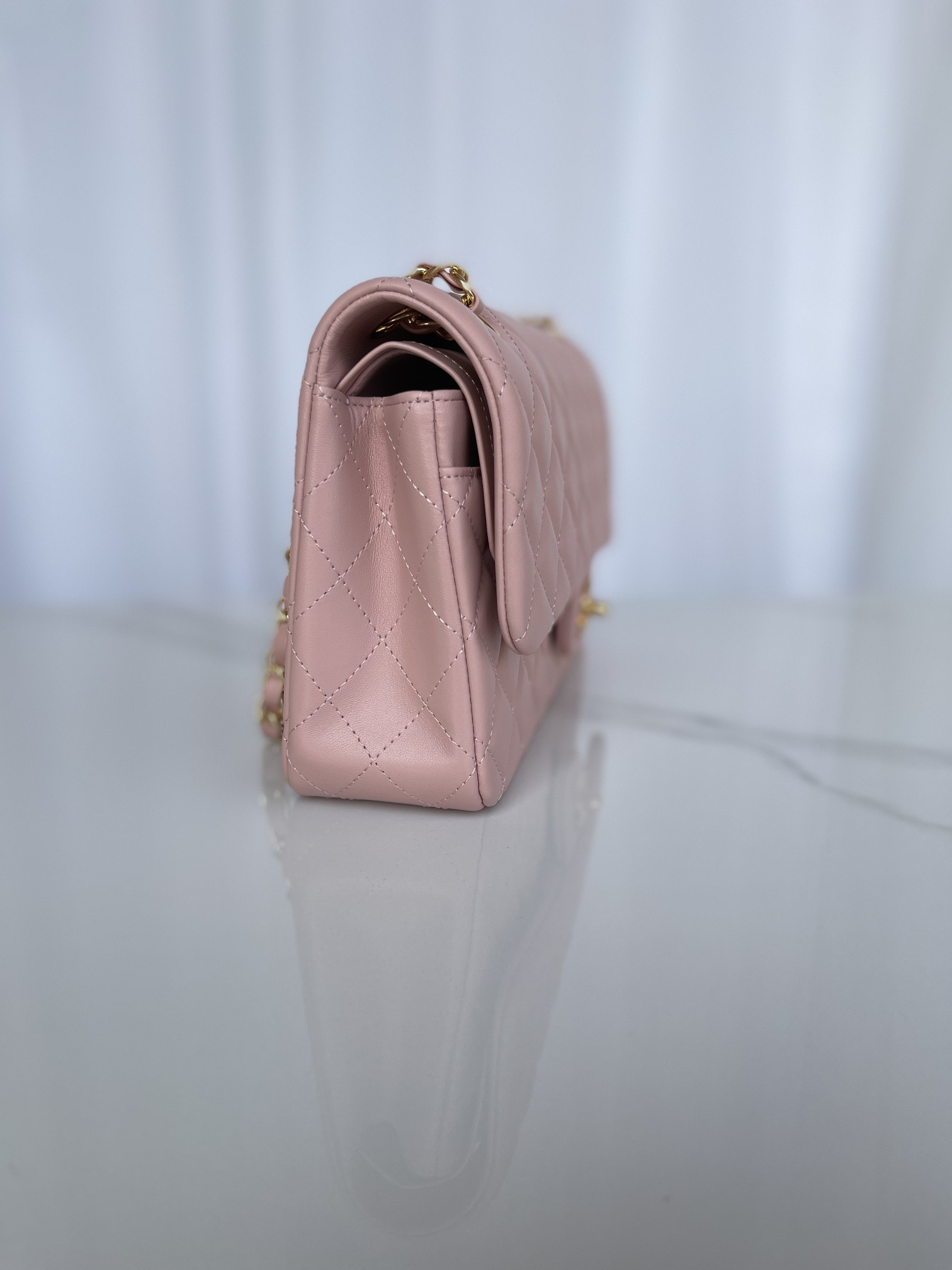 Ch*el CLASSIC FLAP 25CM CF PINK GOLD 6 × 9.9 × 2.5 in
