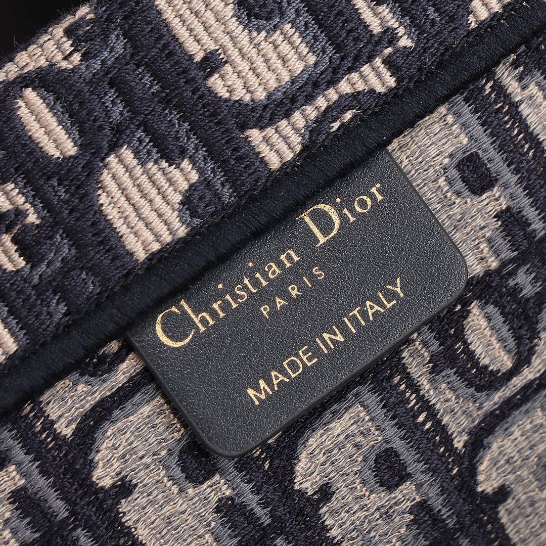 Large D*0r Book Tote  Ecru and Blue D*0r Oblique Embroidery 16.5 x 14 x 7.5 inches