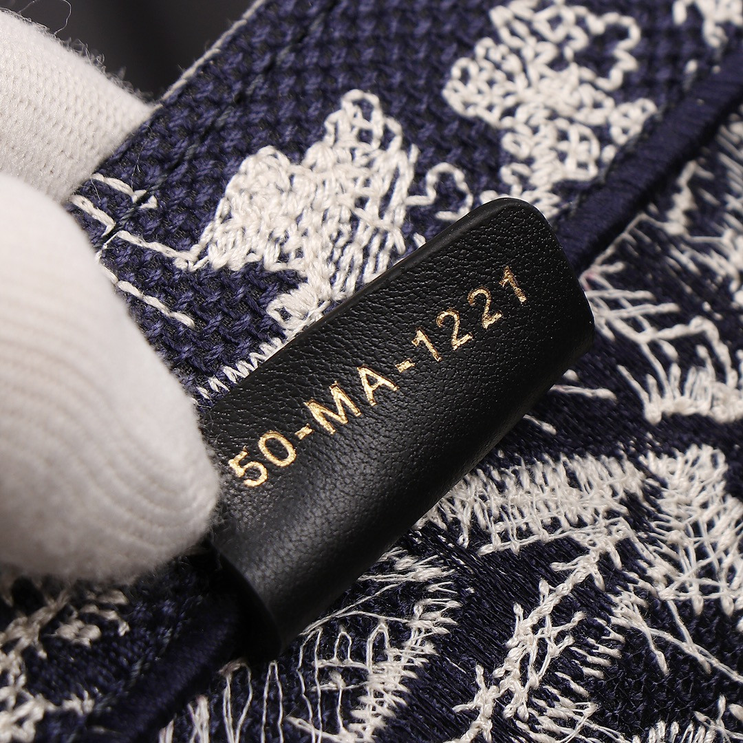 Medium D*0r Book Tote  Blue and Ecru Toile de Jouy Reverse Embroidery 14 x 11 x 6.5 inches