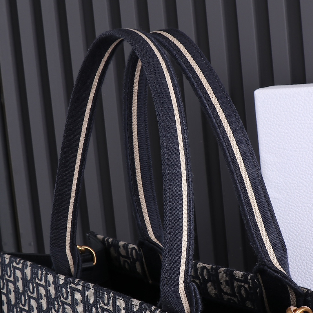 Large D*0r BOOK TOTE Blue D*0r Oblique Embroidery and Calfskin 16.5 x 14 x 7.5 inches