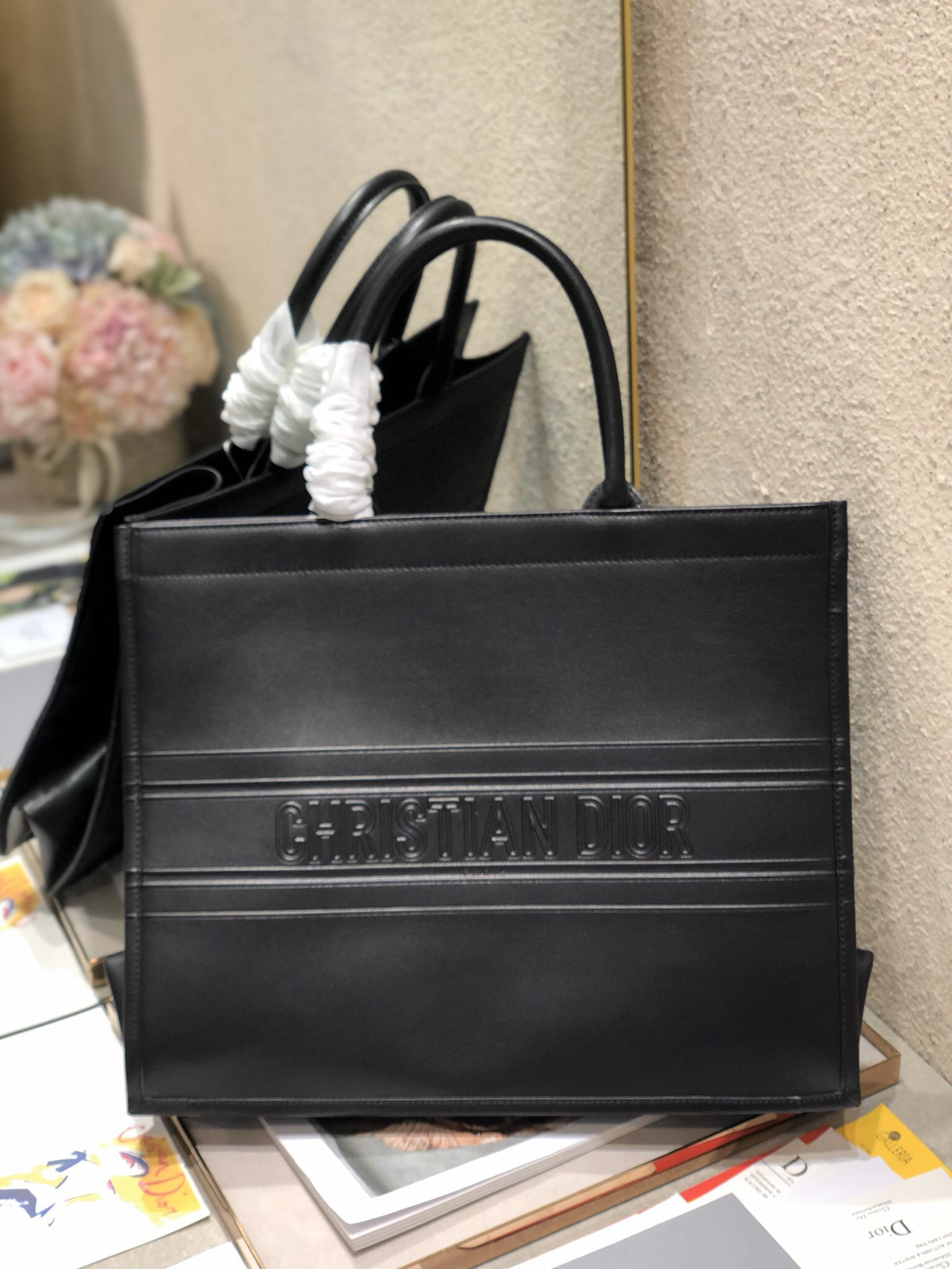 Large D*0r Book Tote Black D*0r Oblique Embossed Calfskin 16.5 x 14 x 7.5 inches