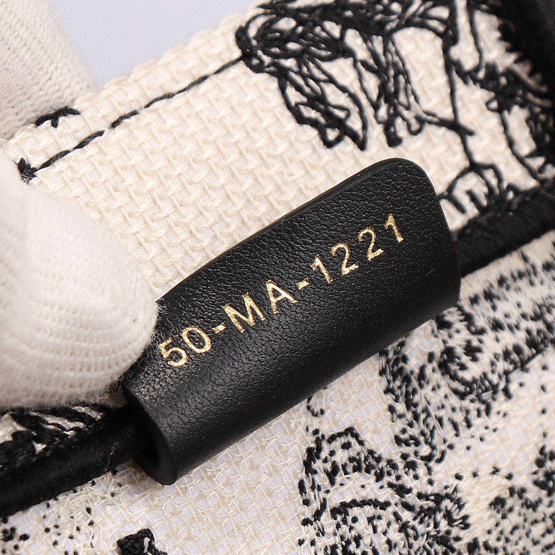 Small D*0r Book Tote Latte and Black Toile de Jouy Zodiac Embroidery 10.5 x 8.5 x 5.5 inches