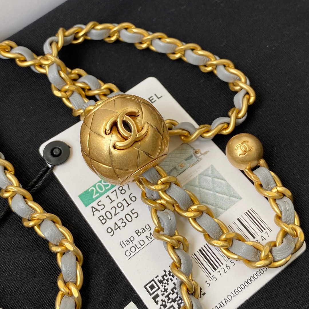 Ch*el MINI FLAP BAG SHINY CALFSKIN & gold-TONE METAL gray 4.7 × 7.8 × 2.3 in