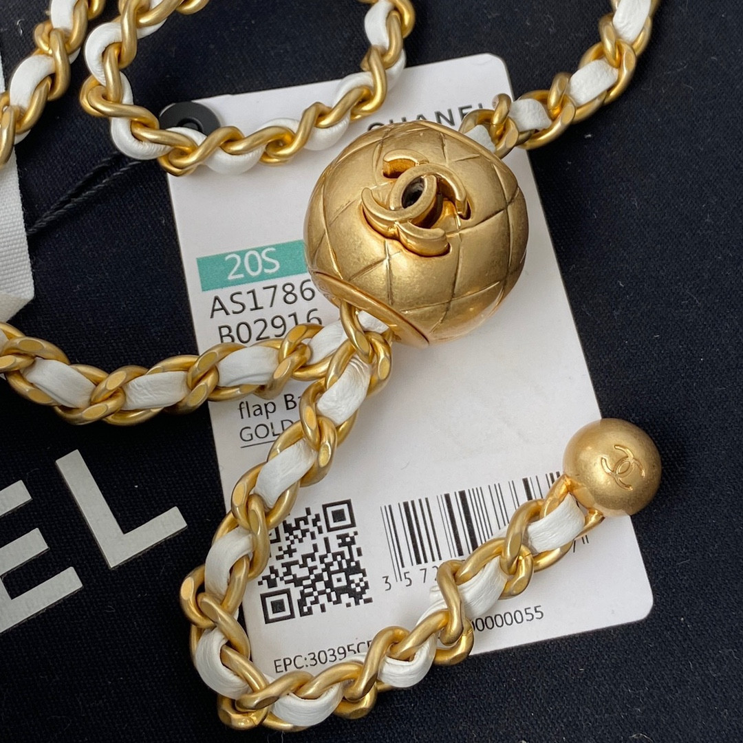 Ch*el MINI FLAP BAG SHINY CALFSKIN & Gold-Tone METAL WHITE 5.3 × 6.6 × 3.1 in