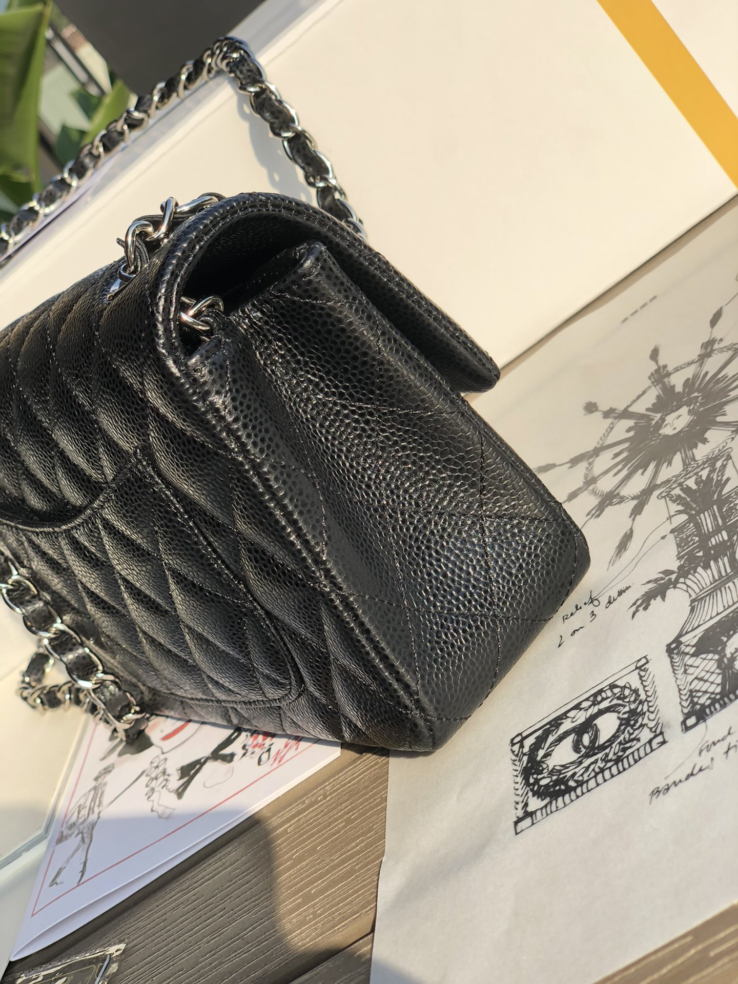 Ch*el MINI FLAP BAG BLACK 4.7 × 7.8 × 2.3 in