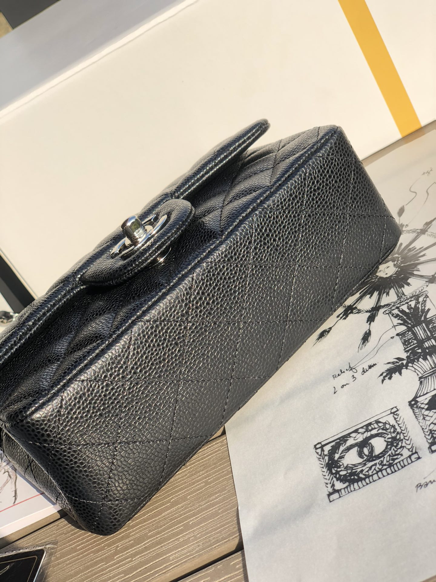 Ch*el MINI FLAP BAG BLACK 4.7 × 7.8 × 2.3 in