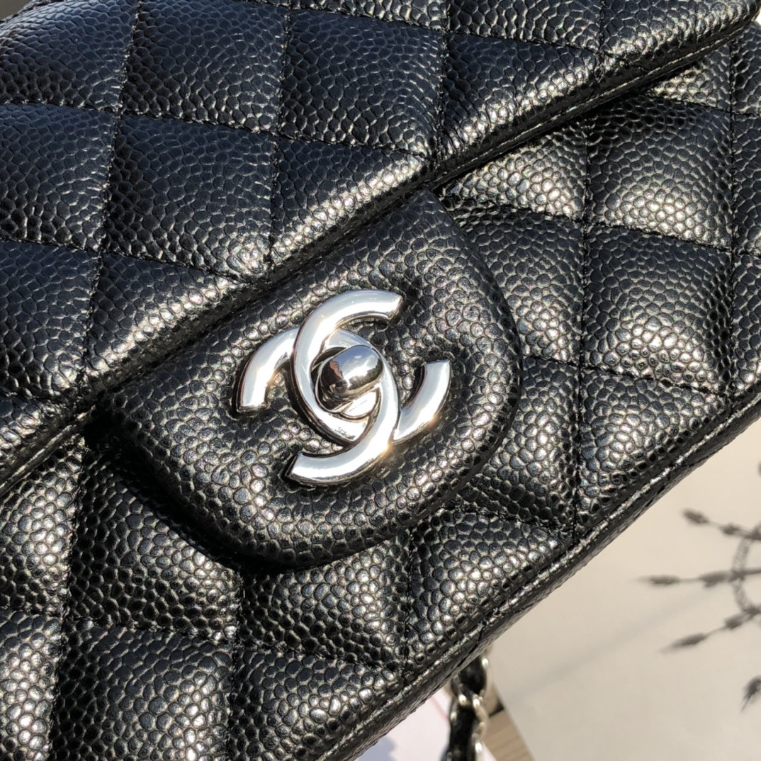 Ch*el MINI FLAP BAG BLACK 4.7 × 7.8 × 2.3 in