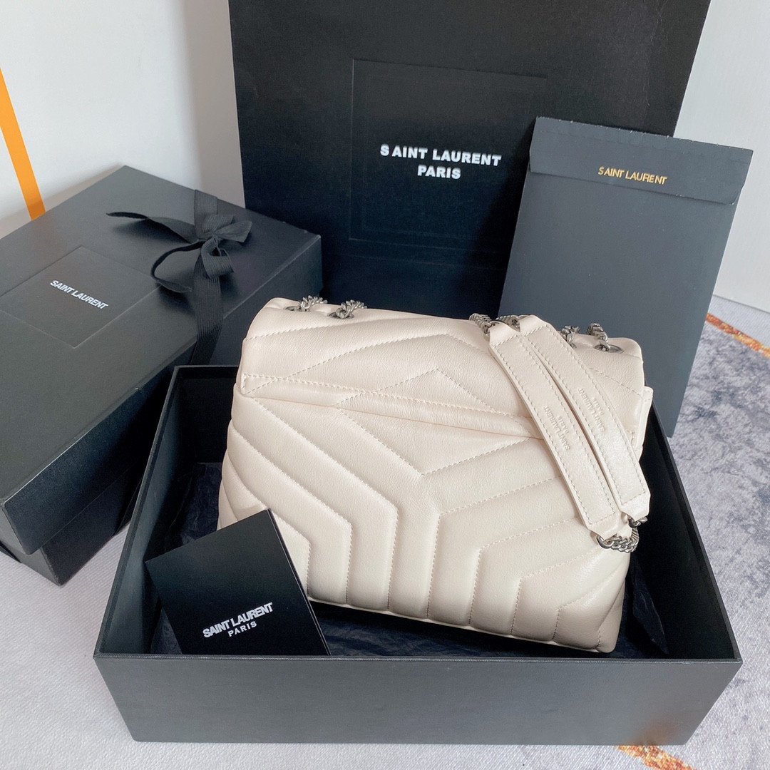 Y*L LOULOU SMALL IN QUILTED LEATHER WHITE 9 X 6.1 X 3.3 INCHES