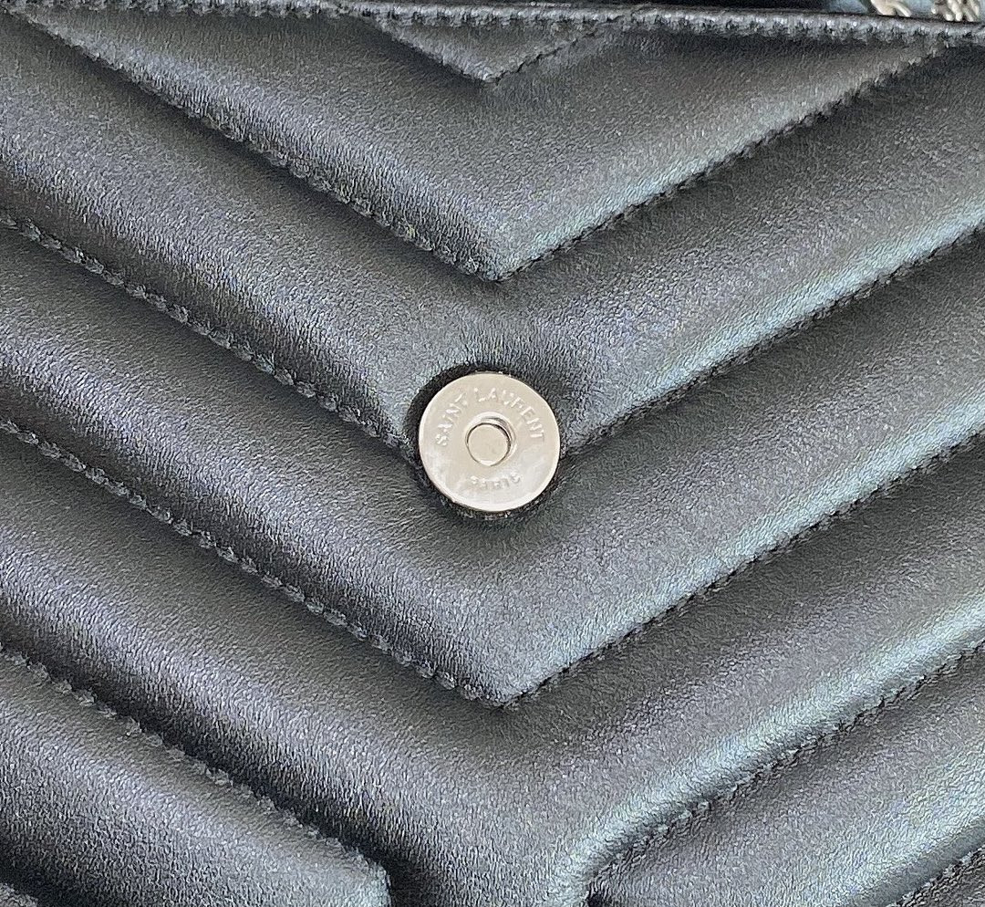 Y*L LOULOU SMALL IN QUILTED LEATHER BLACK SILVER 9 X 6.1 X 3.3 INCHES