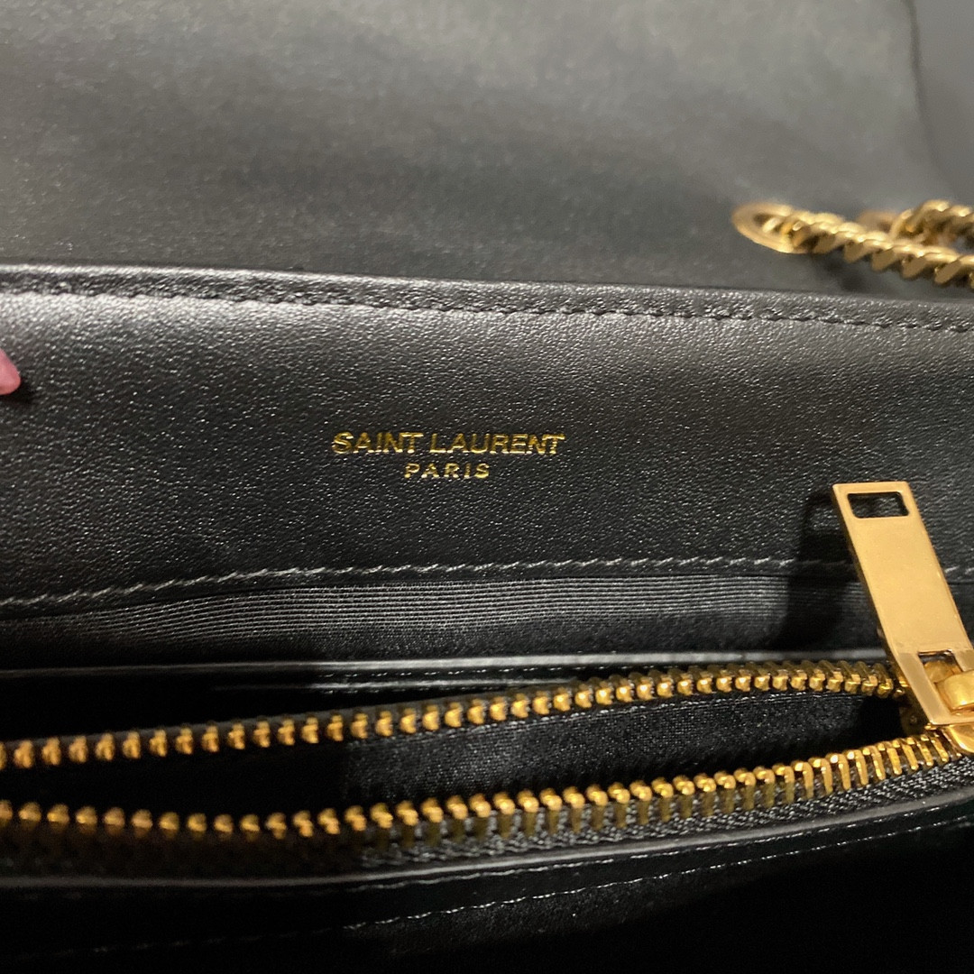 Y*L LOULOU SMALL IN QUILTED LEATHER BLACK GOLD 9 X 6.1 X 3.3 INCHES