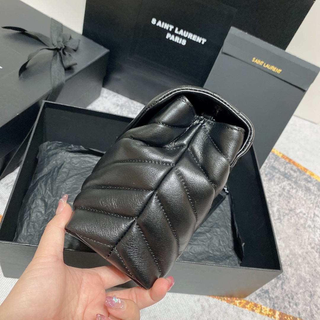 Y*L LOULOU SMALL IN QUILTED LEATHER BLACK 9 X 6.1 X 3.3 INCHES