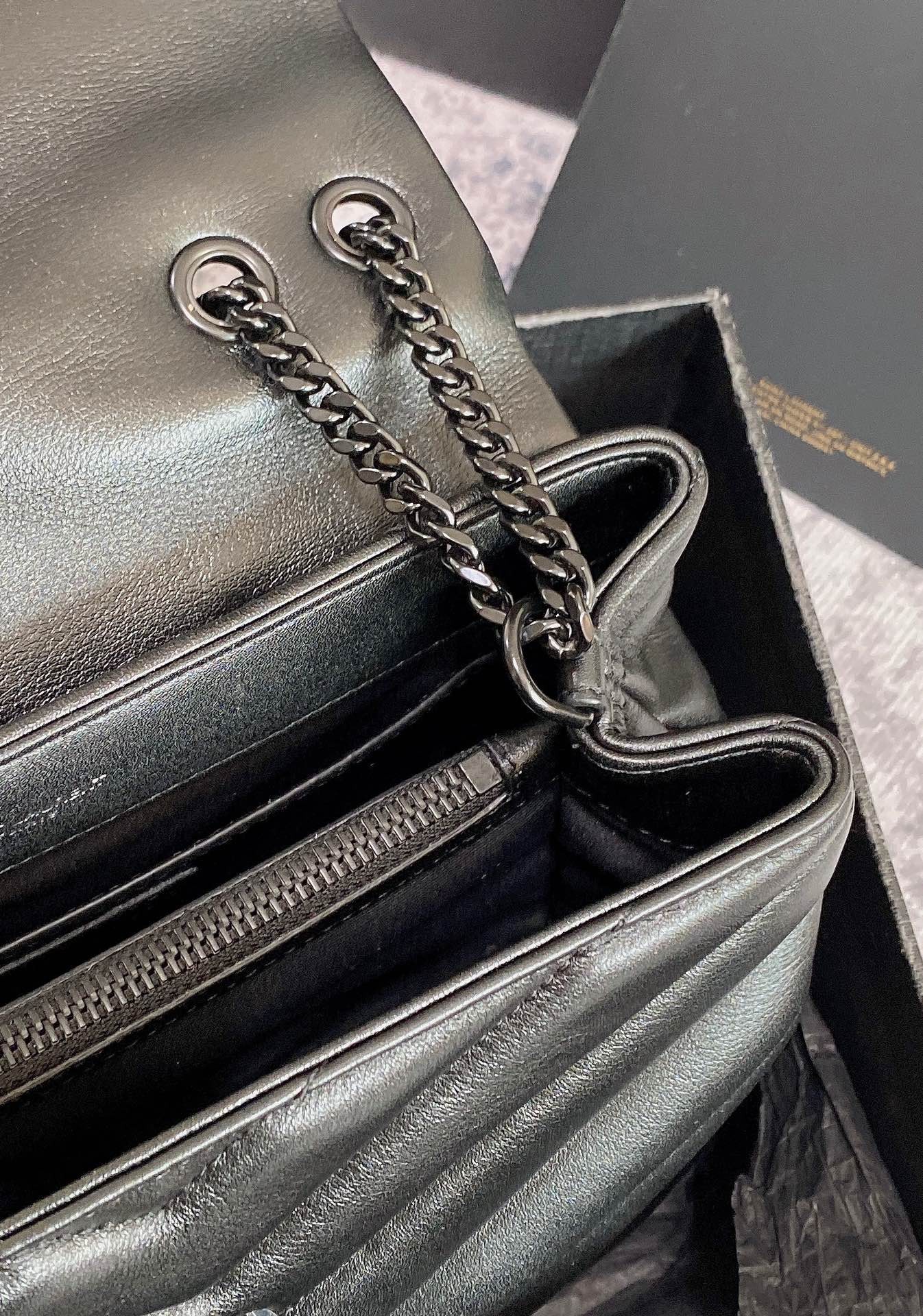 Y*L LOULOU SMALL IN QUILTED LEATHER BLACK 9 X 6.1 X 3.3 INCHES