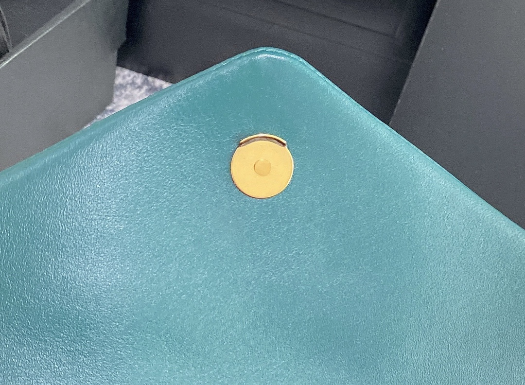 Y*L LOULOU SMALL IN QUILTED LEATHER BLUE GOLD 9 X 6.1 X 3.3 INCHES